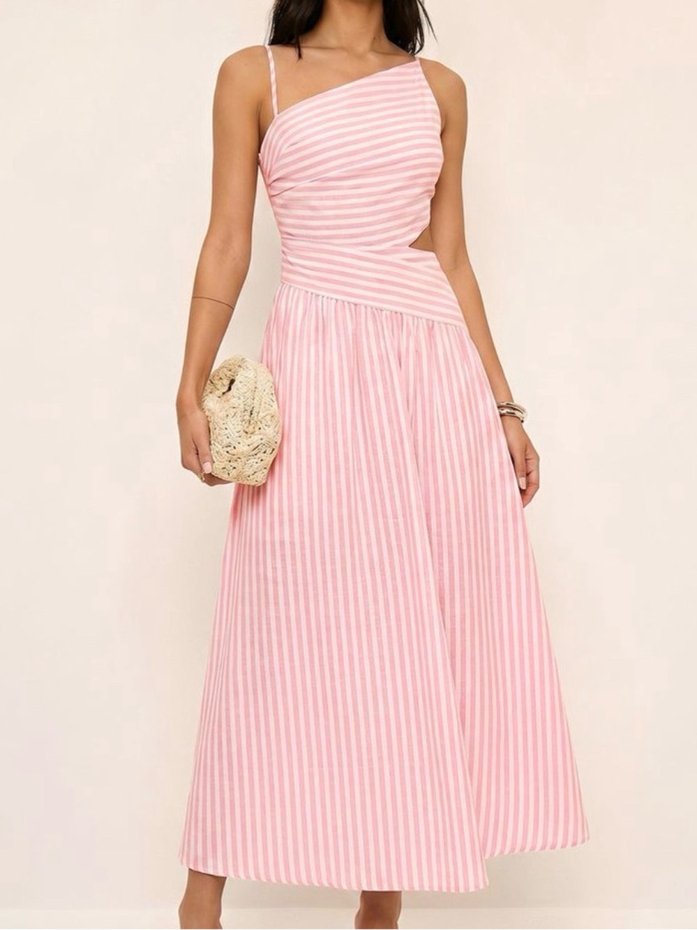 Commense Pink Asymmetric Cutout Cami Maxi Dress